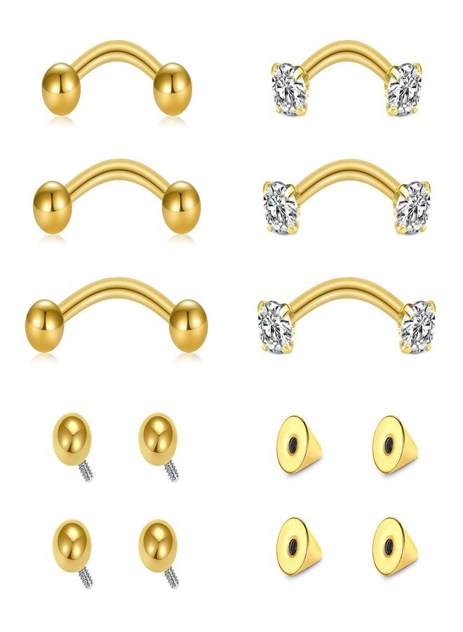 Longita Gold Rook Piercing Jewelry - 14pcs Internally/Externally Threaded Rook Earrings, Eyebrow Jewelry, Vertical Labret Lip Jewelry - 16g, 6mm, 8mm, 10mm - Image 1